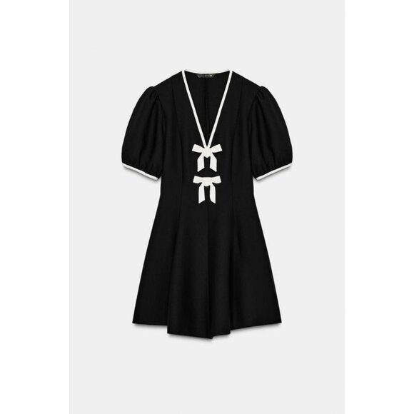 ZARA MINI DRESS WITH CONTRAST BOWS - Picture 1 of 6